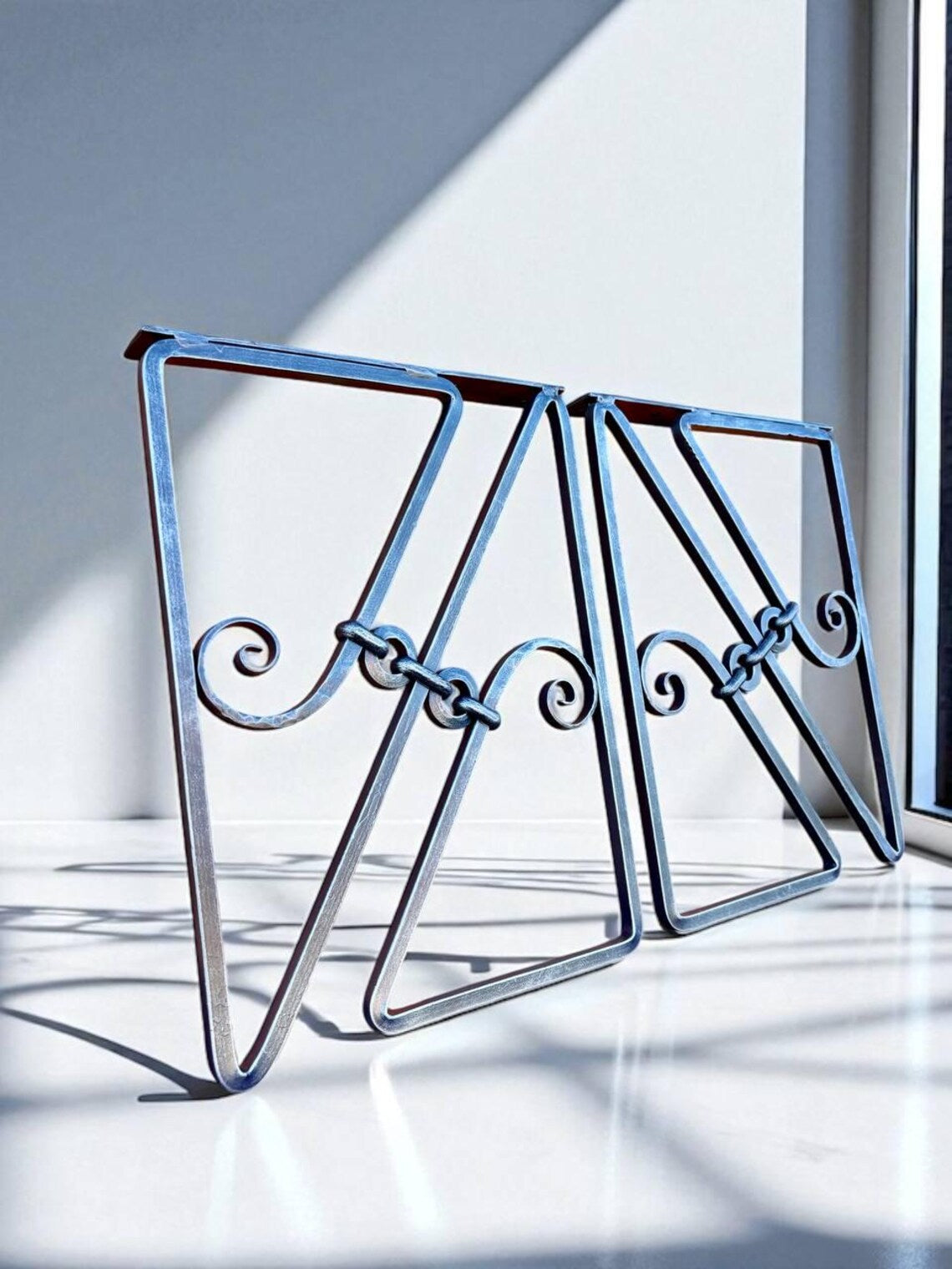 Hand Forged Industrial Metal Bench Legs: Heavy Duty Wrought Iron Furniture Base