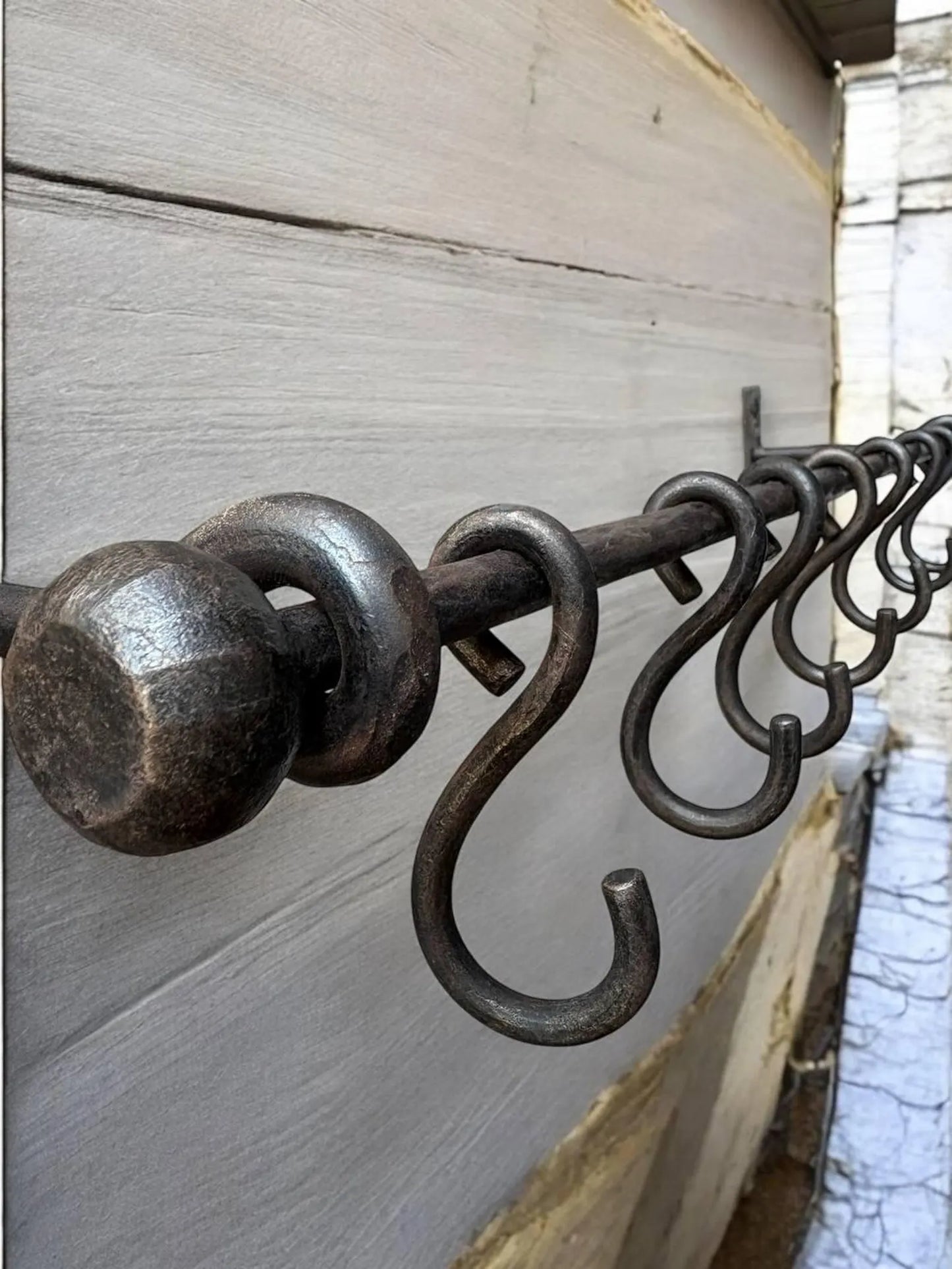 Hand-Forged Kitchen Rack — Rustic Iron Wall Organizer with Hooks