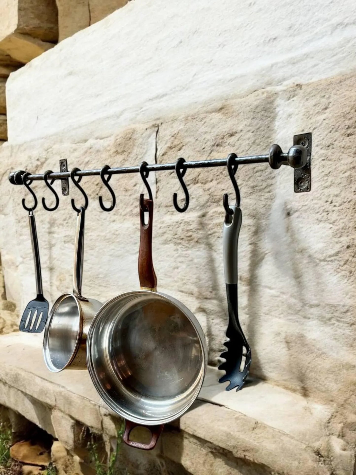Hand-Forged Kitchen Rack — Rustic Iron Wall Organizer with Hooks
