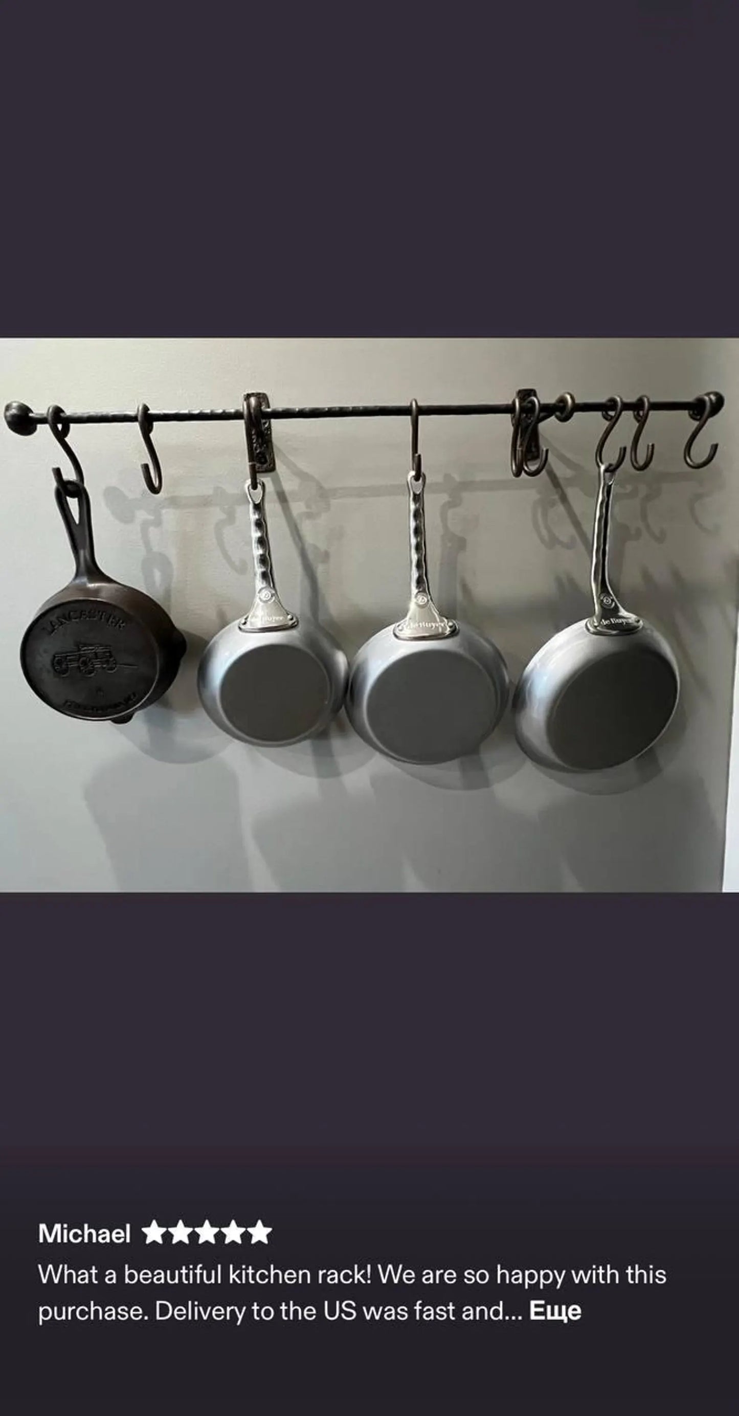 Hand-Forged Kitchen Rack — Rustic Iron Wall Organizer with Hooks