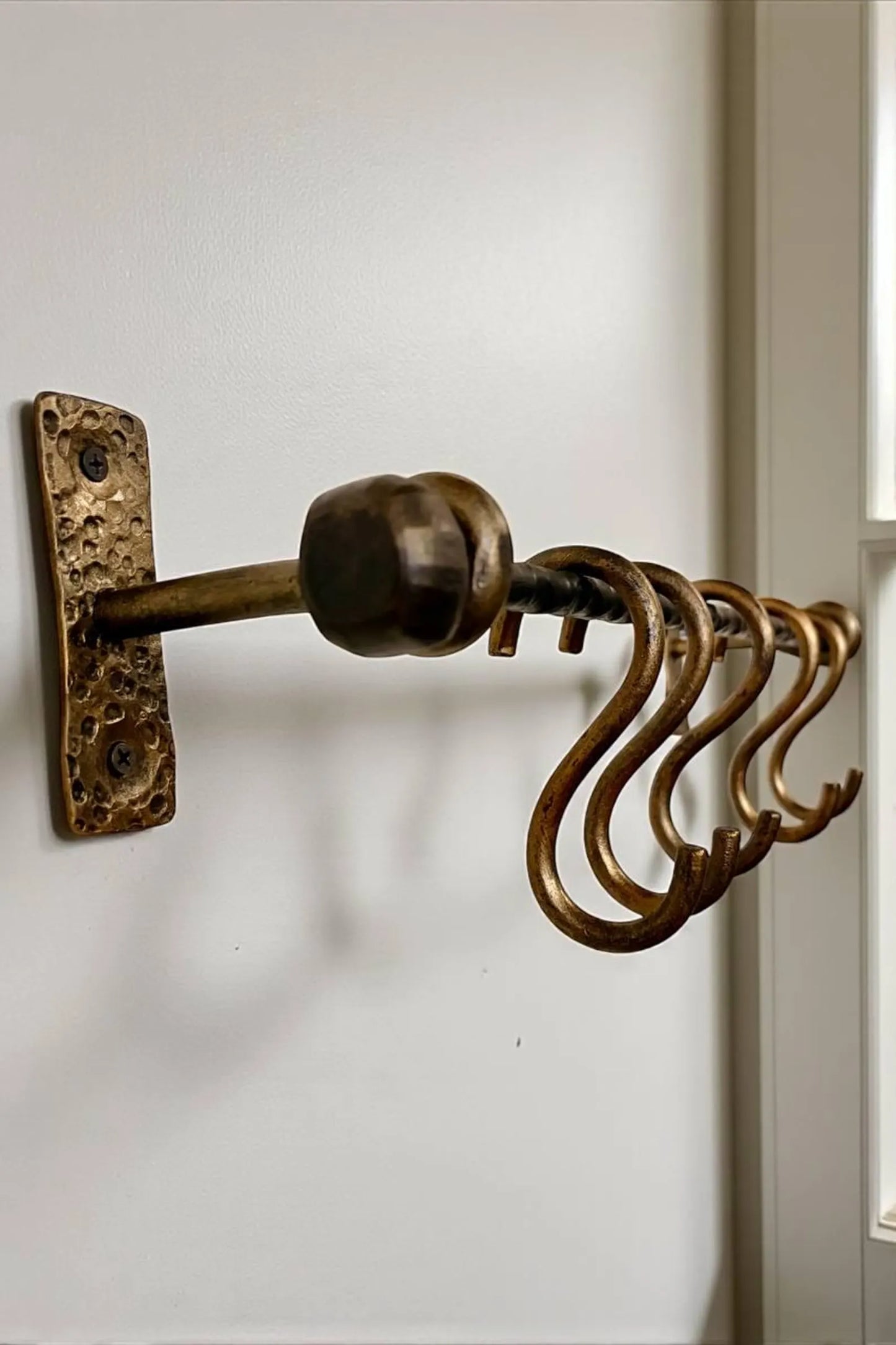 Hand-Forged Kitchen Rack — Rustic Iron Wall Organizer with Hooks