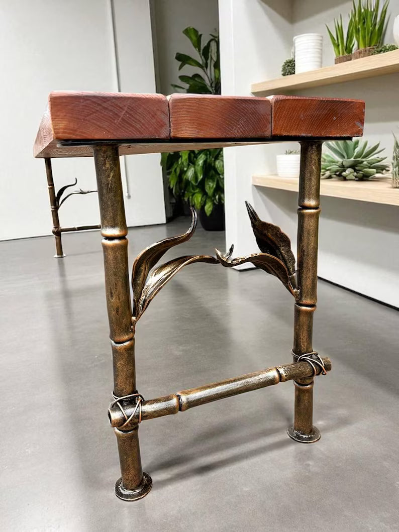 Hand Forged Wrought Iron Bench Legs: Bamboo Style, Rustic Frame