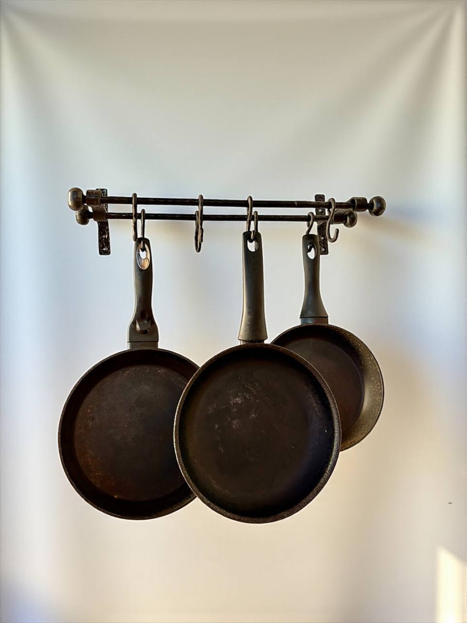 Hand Forged Iron Kitchen Shelf ,Double Bar Wall Mounted Pot and Cup Holder,Black Metal Organizer in Industrial Loft Style