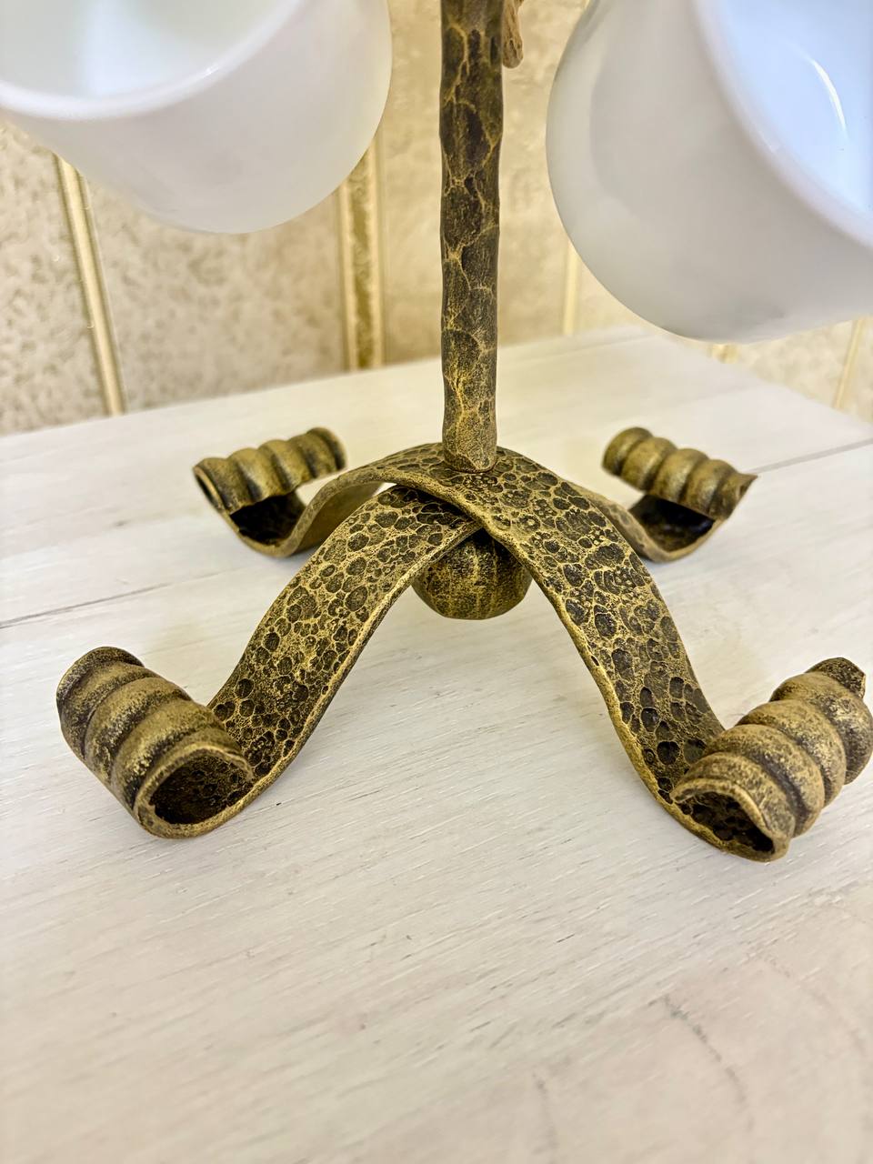 Forged Mug Stand with 8 Hooks,Adjustable Kitchen Cup Holder Rack,Hand Forged Metal, Bronze Patina, Premium Organizer