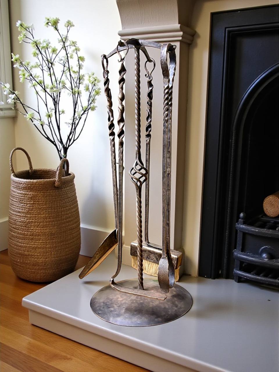 Personalized Forged Fireplace Tool Set,Engraved Iron Fire Stand,Custom Family Name Gift,Hand Forged Fireplace Tools,Bronze or Black Finish