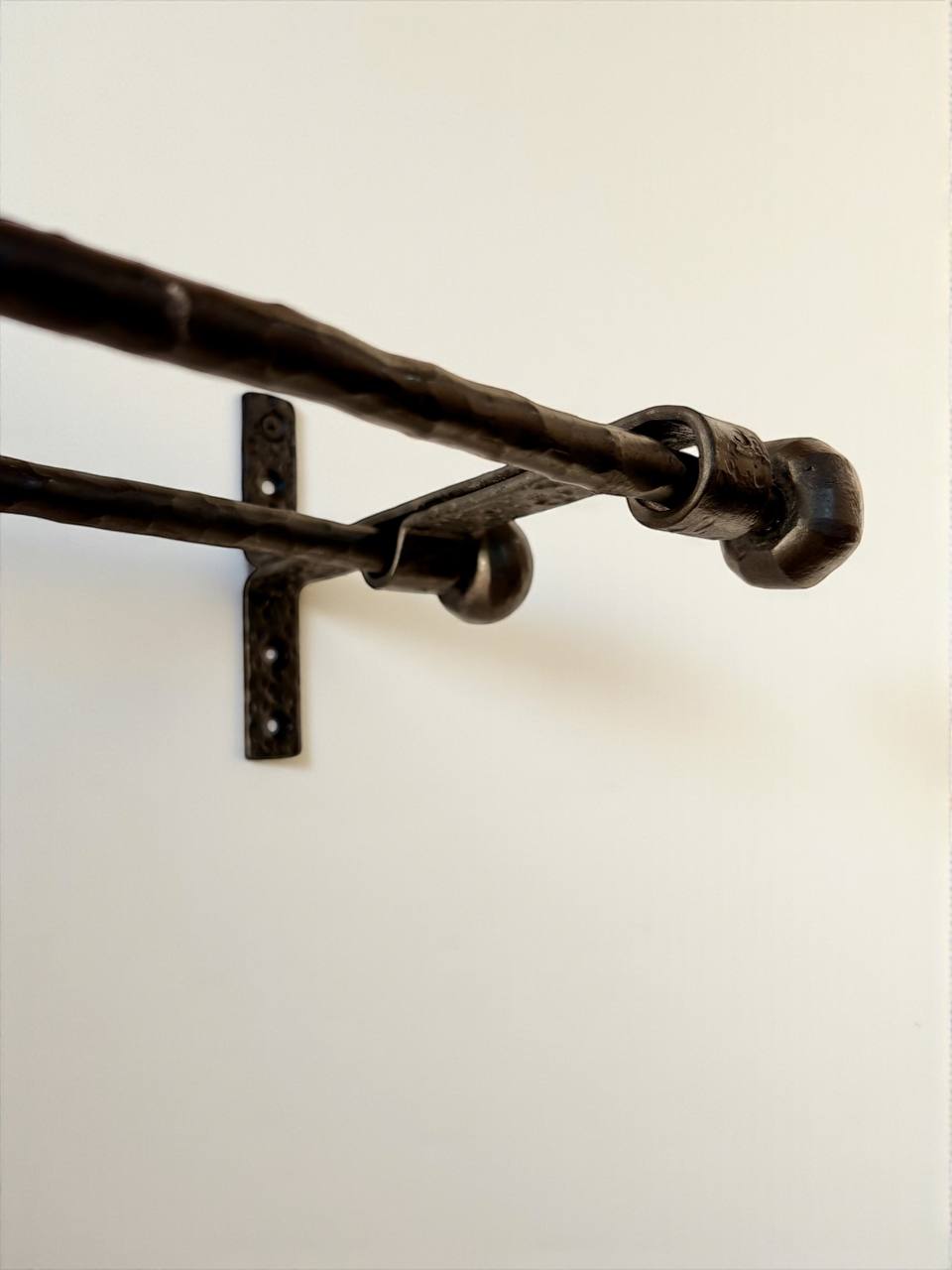 Hand Forged Iron Kitchen Shelf ,Double Bar Wall Mounted Pot and Cup Holder,Black Metal Organizer in Industrial Loft Style