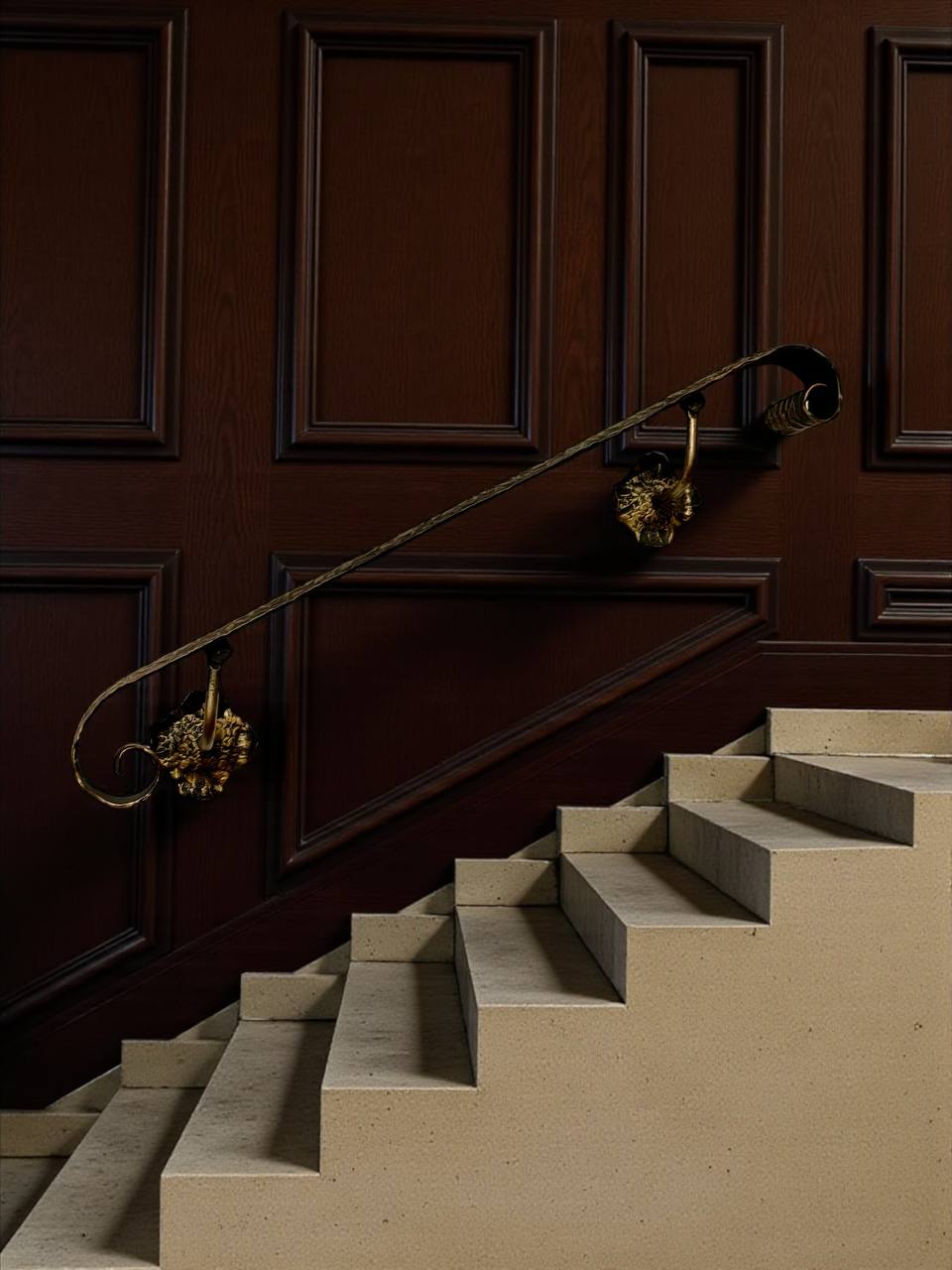 Luxury Forged Iron Stair Handrail with Swivel Brackets,Custom Length 16”–79”, 2” Wide Steel Rail,Safety Wall Railing,Indoor Outdoor,Black Bronze Gold Patina