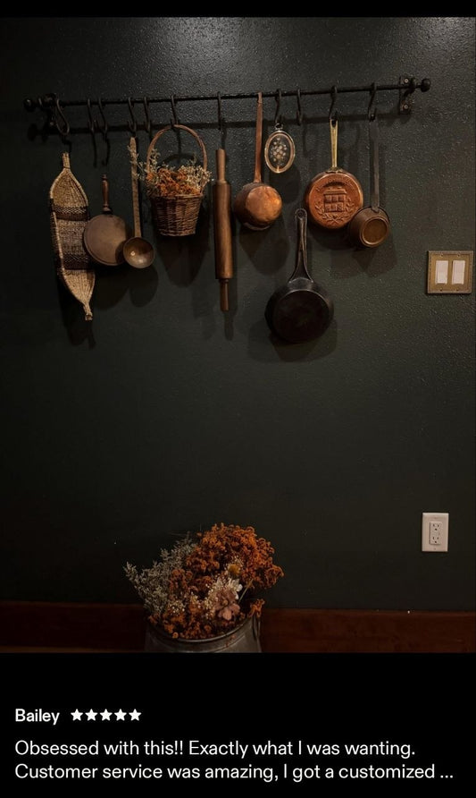 Hand-Forged Kitchen Rack — Rustic Iron Wall Organizer with Hooks