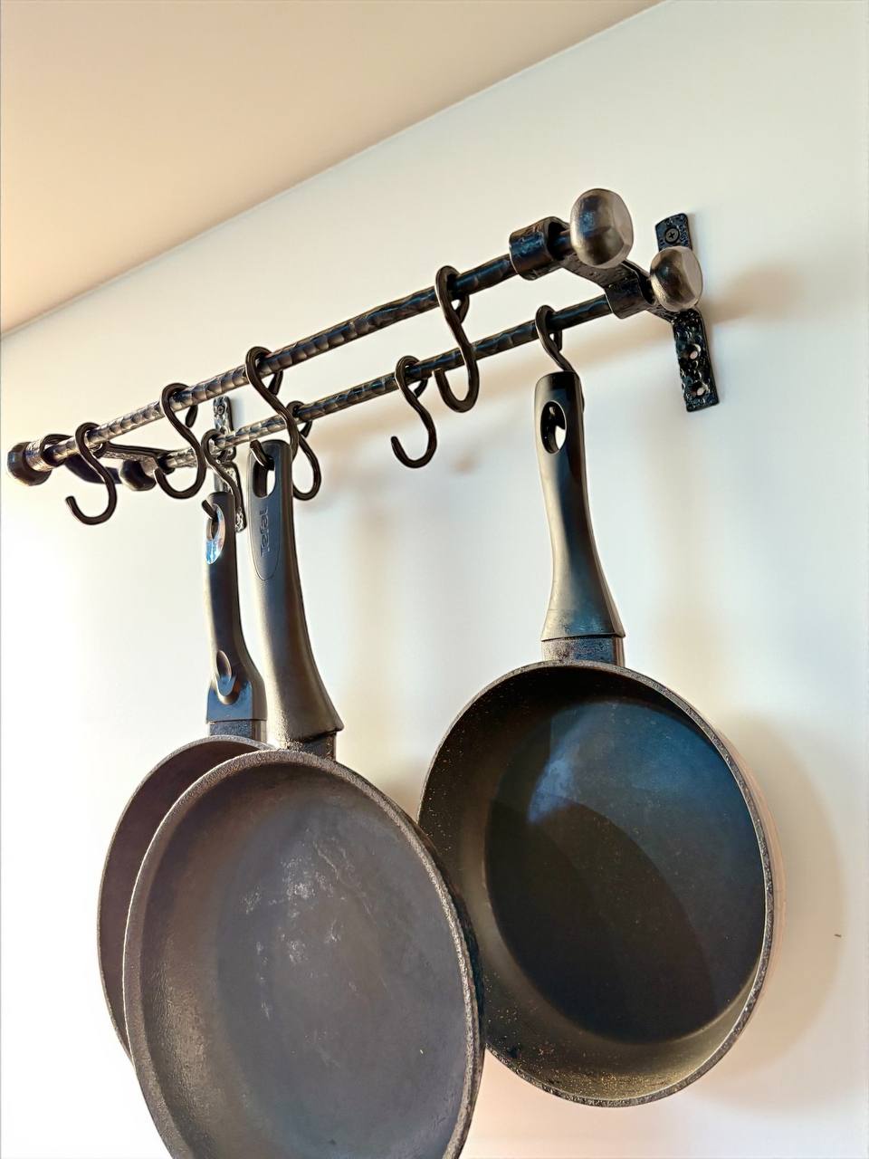 Hand Forged Iron Kitchen Shelf ,Double Bar Wall Mounted Pot and Cup Holder,Black Metal Organizer in Industrial Loft Style