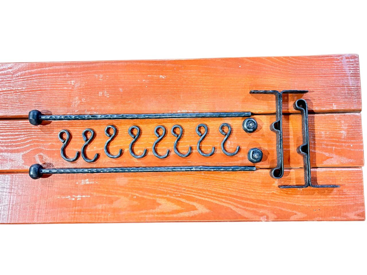 Hand Forged Iron Kitchen Shelf ,Double Bar Wall Mounted Pot and Cup Holder,Black Metal Organizer in Industrial Loft Style
