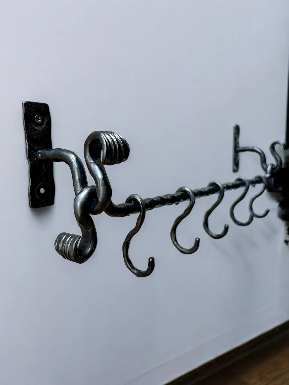 Wrought iron rack for cast iron pots and pans, premium handmade wall organizer for pots