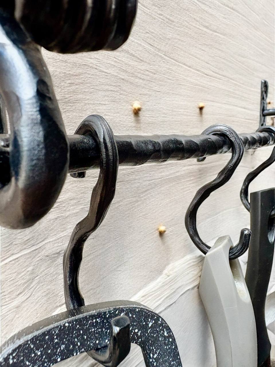 Wrought iron rack for cast iron pots and pans, premium handmade wall organizer for pots