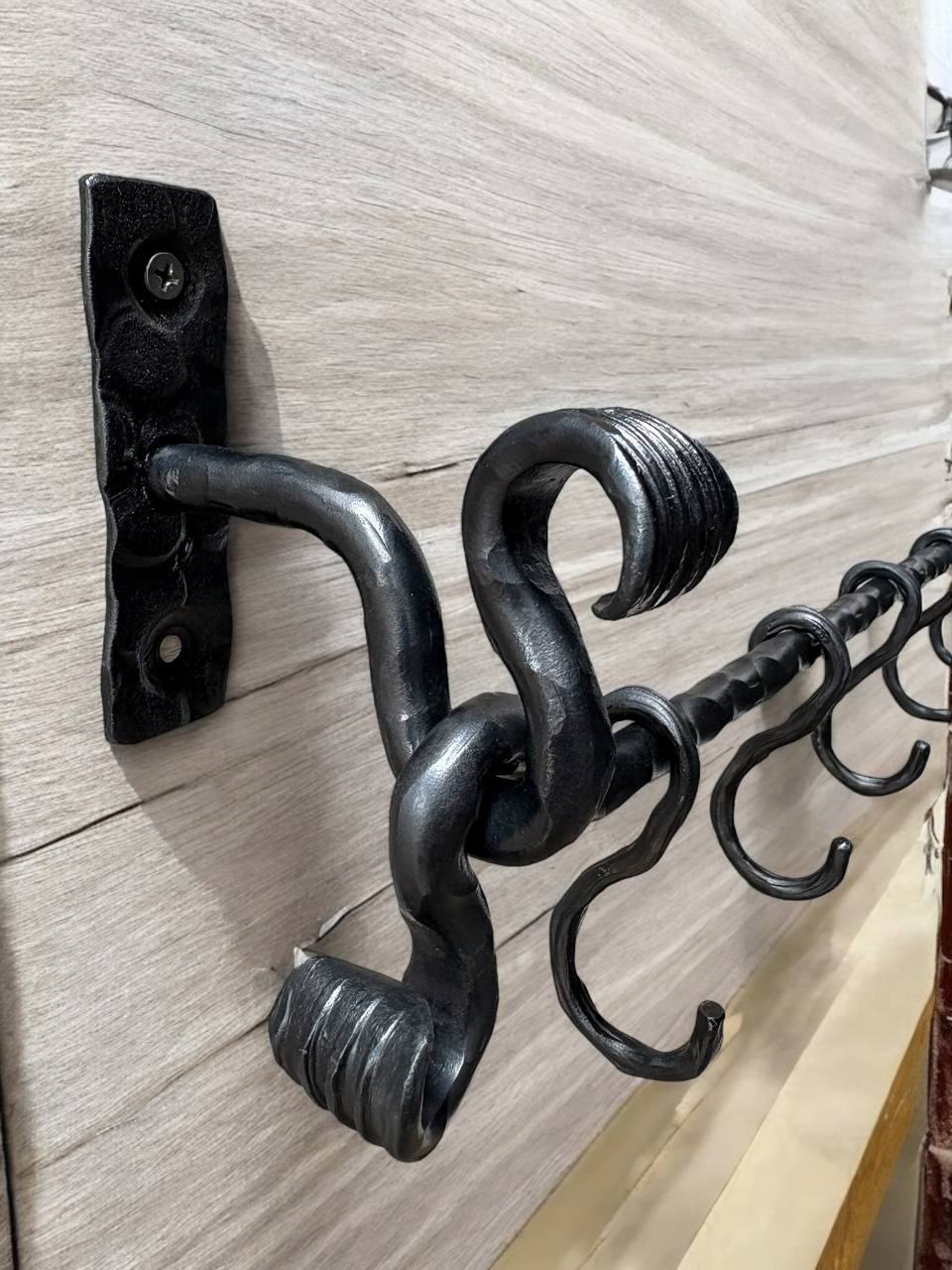 Wrought iron rack for cast iron pots and pans, premium handmade wall organizer for pots