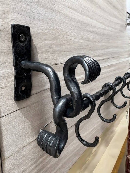 Wrought iron rack for cast iron pots and pans, premium handmade wall organizer for pots