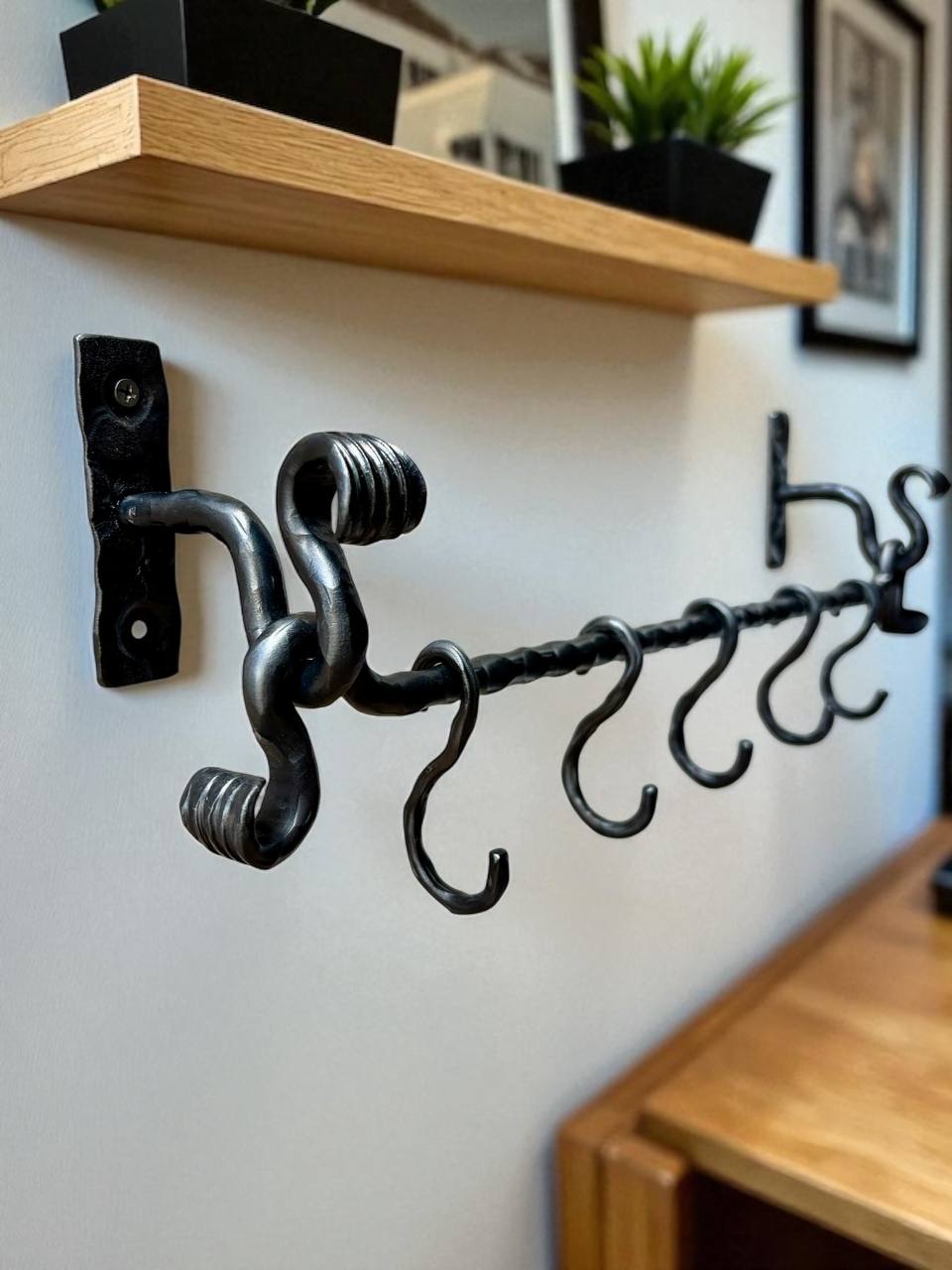 Wrought iron rack for cast iron pots and pans, premium handmade wall organizer for pots