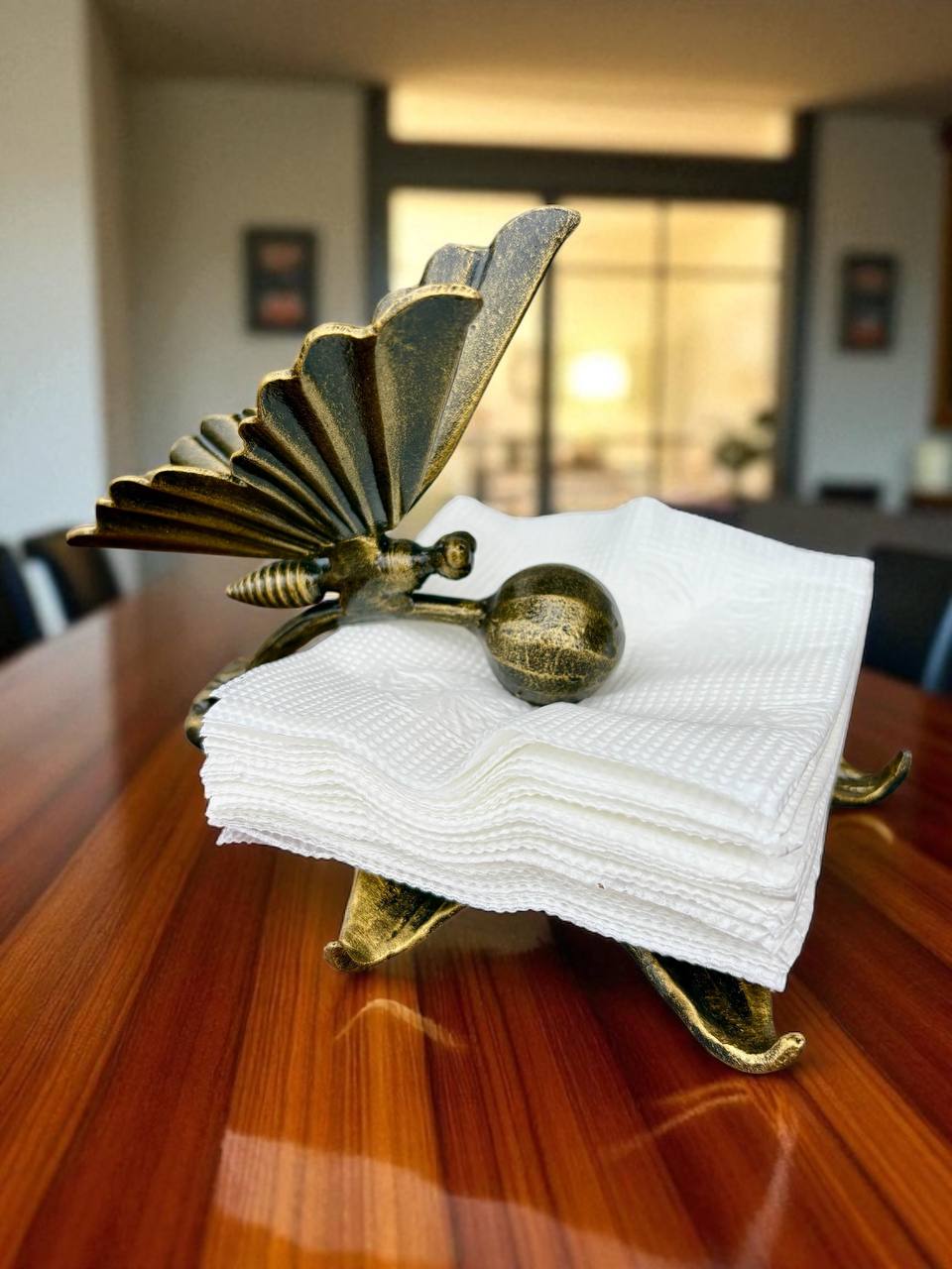 Metal Napkin Holder for Table,Decorative Flower Napkin Holder with Butterfly,Unique Handmade Tabletop Paper Napkin Holder