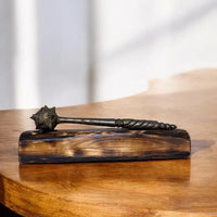 Hand-Forged Mace with Burnt Wood Stand: Medieval Warrior Decor