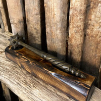 Hand-Forged Mace with Burnt Wood Stand: Medieval Warrior Decor