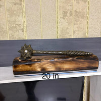 Hand-Forged Mace with Burnt Wood Stand: Medieval Warrior Decor