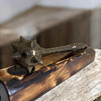 Hand-Forged Mace with Burnt Wood Stand: Medieval Warrior Decor