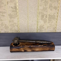 Hand-Forged Mace with Burnt Wood Stand: Medieval Warrior Decor