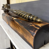 Hand-Forged Mace with Burnt Wood Stand: Medieval Warrior Decor