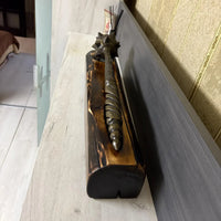 Hand-Forged Mace with Burnt Wood Stand: Medieval Warrior Decor