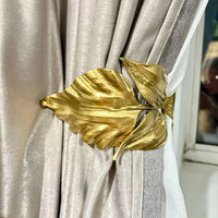 Curtain hook - Wrought Iron Curtain Tieback Leaf – Hand-Forged Drapery Holder – Gold, Bronze, Black with Patina – Set of 1 or 2