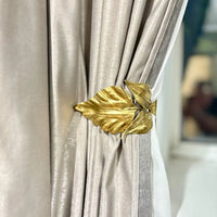 Curtain hook - Wrought Iron Curtain Tieback Leaf – Hand-Forged Drapery Holder – Gold, Bronze, Black with Patina – Set of 1 or 2