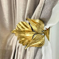 Curtain hook - Wrought Iron Curtain Tieback Leaf – Hand-Forged Drapery Holder – Gold, Bronze, Black with Patina – Set of 1 or 2