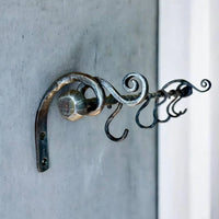 Hand Forged Iron Pot Rack: Rustic Kitchen Utensil Rail