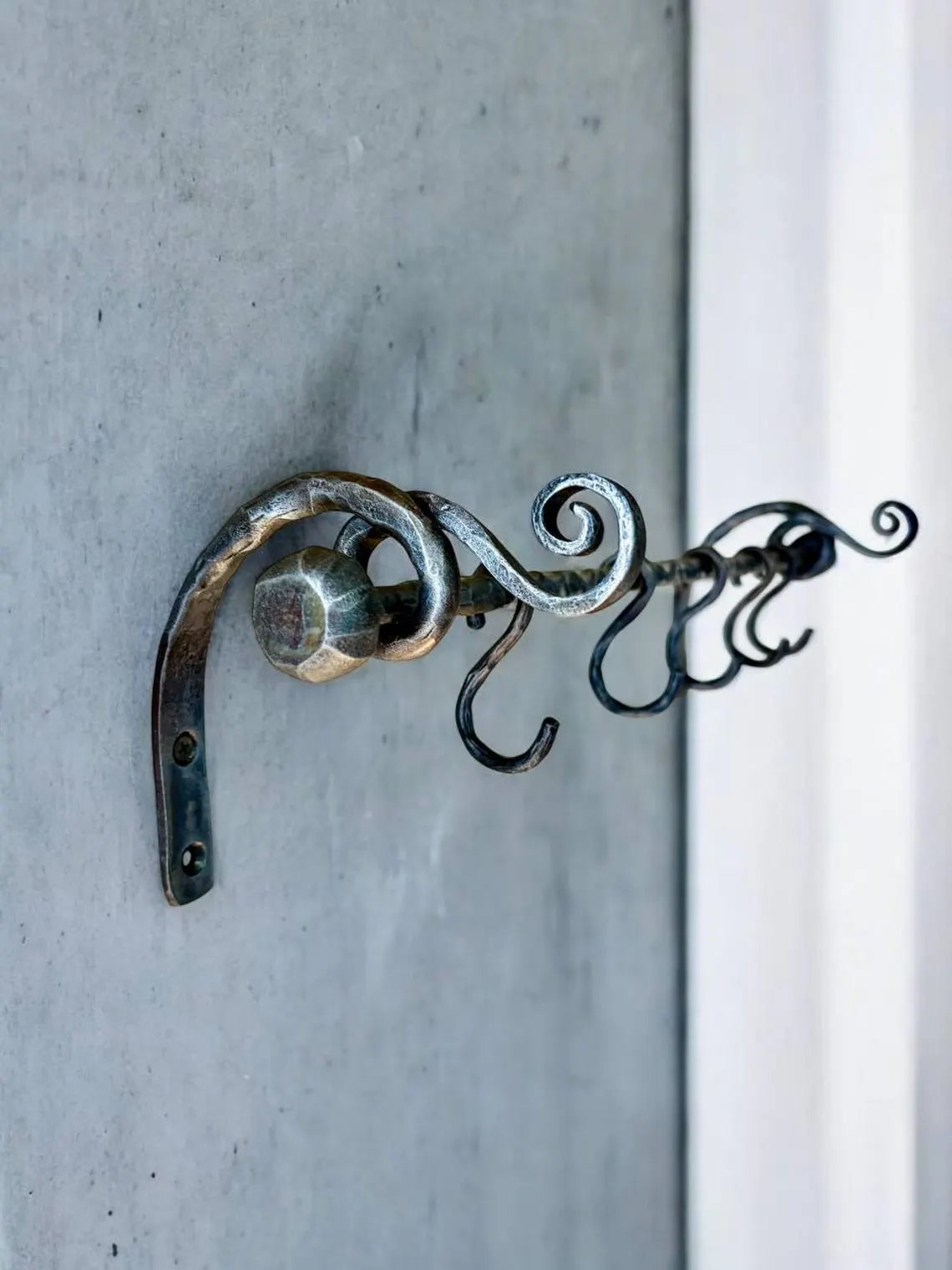 Hand Forged Iron Pot Rack: Rustic Kitchen Utensil Rail