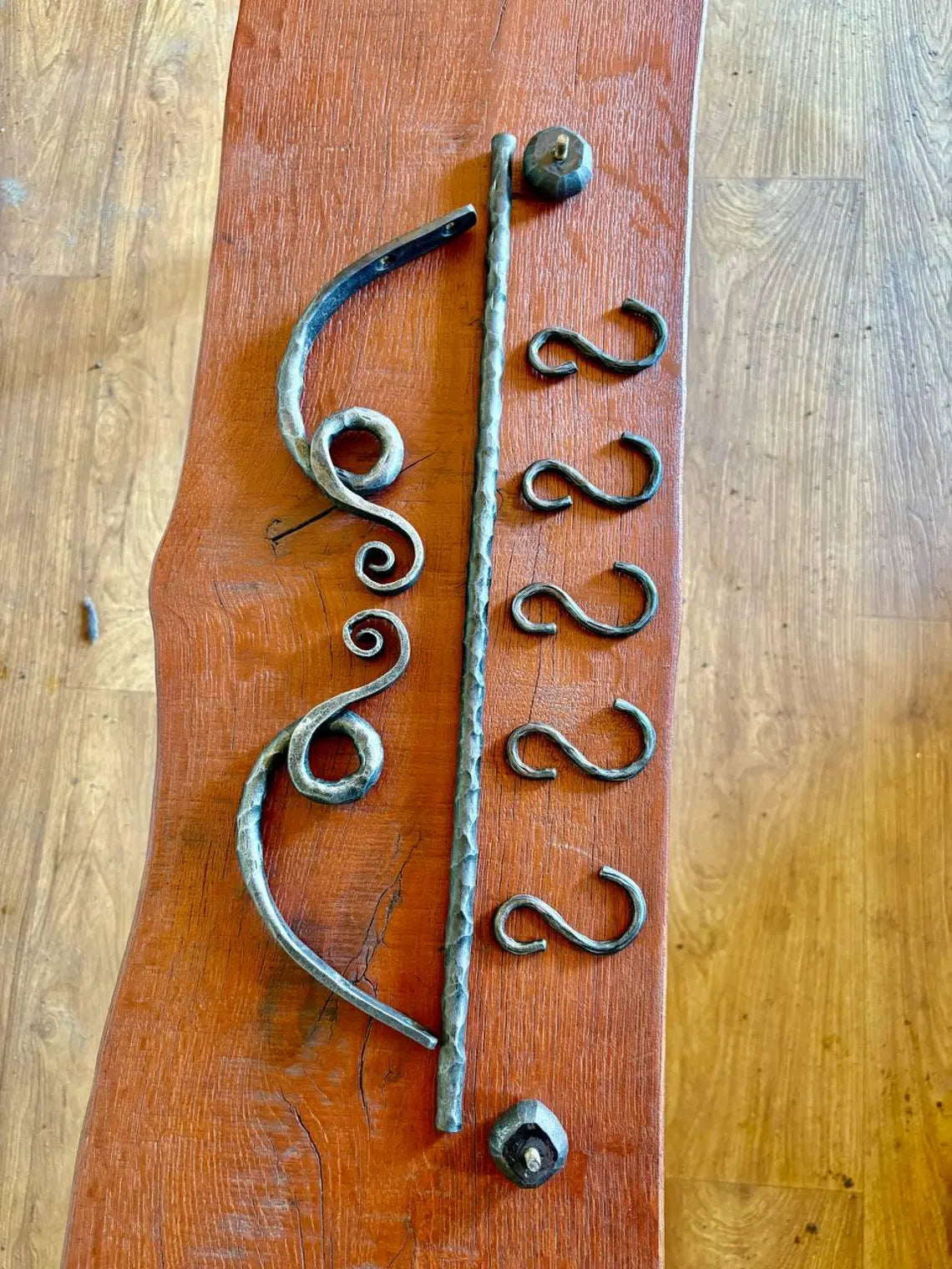 Hand Forged Iron Pot Rack: Rustic Kitchen Utensil Rail