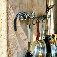 Hand Forged Iron Pot Rack: Rustic Kitchen Utensil Rail
