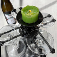 Hand Forged Iron Wine Glass Holder with Candle Tray: Rustic Bar Centerpiece, gift for the new arrival