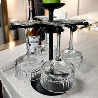 Hand Forged Iron Wine Glass Holder with Candle Tray: Rustic Bar Centerpiece, gift for the new arrival