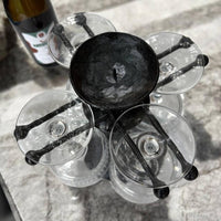 Hand Forged Iron Wine Glass Holder with Candle Tray: Rustic Bar Centerpiece, gift for the new arrival