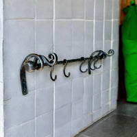 Hand Forged Iron Pot Rack: Rustic Kitchen Utensil Rail