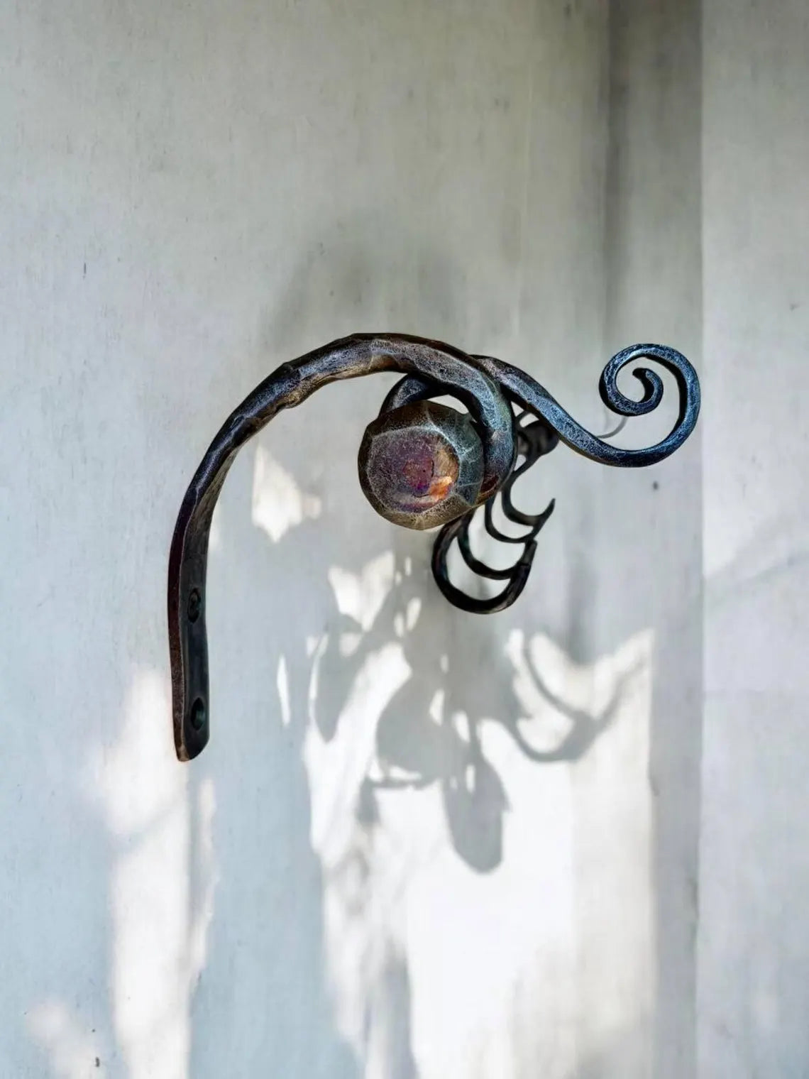 Hand Forged Iron Pot Rack: Rustic Kitchen Utensil Rail