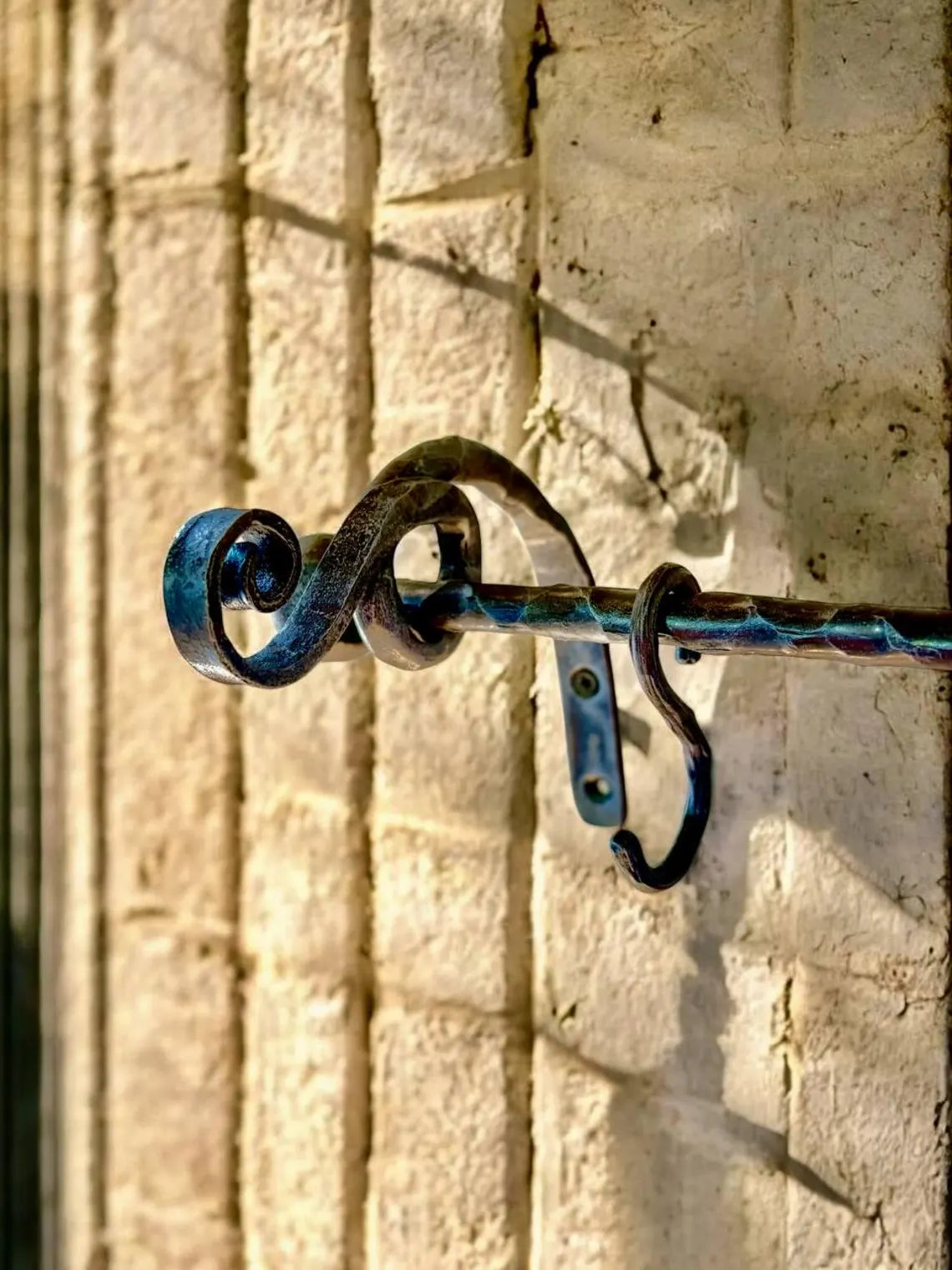 Hand Forged Iron Pot Rack: Rustic Kitchen Utensil Rail