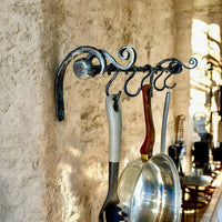 Hand Forged Iron Pot Rack: Rustic Kitchen Utensil Rail