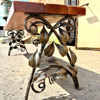 Hand Forged Wrought Iron Bench Legs: Rustic Vine & Leaf Design