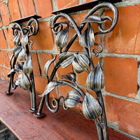 Hand Forged Wrought Iron Bench Legs: Rustic Vine & Leaf Design