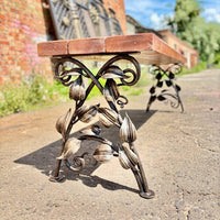 Hand Forged Wrought Iron Bench Legs: Rustic Vine & Leaf Design