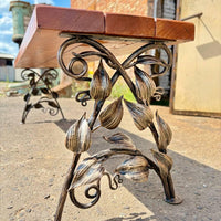 Hand Forged Wrought Iron Bench Legs: Rustic Vine & Leaf Design