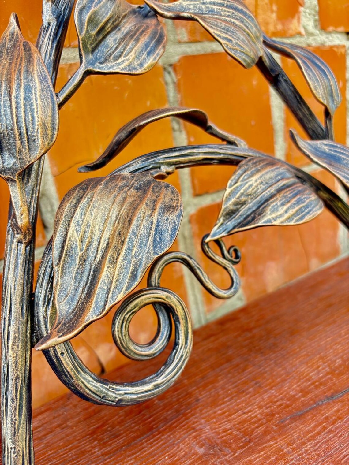 Hand Forged Wrought Iron Bench Legs: Rustic Vine & Leaf Design