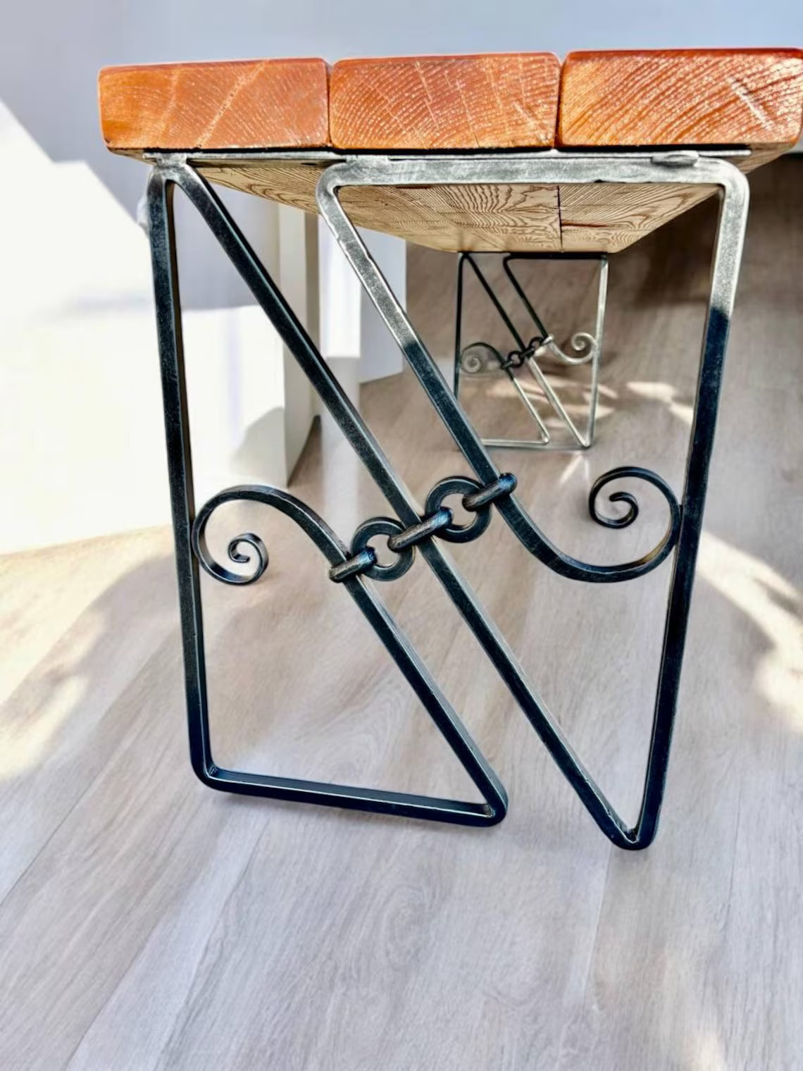 Hand Forged Industrial Metal Bench Legs: Heavy Duty Wrought Iron Furniture Base