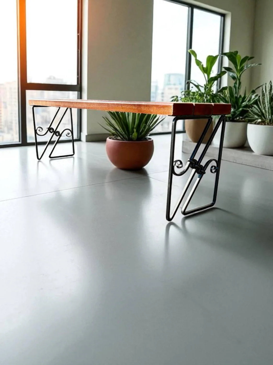 Hand Forged Industrial Metal Bench Legs: Heavy Duty Wrought Iron Furniture Base