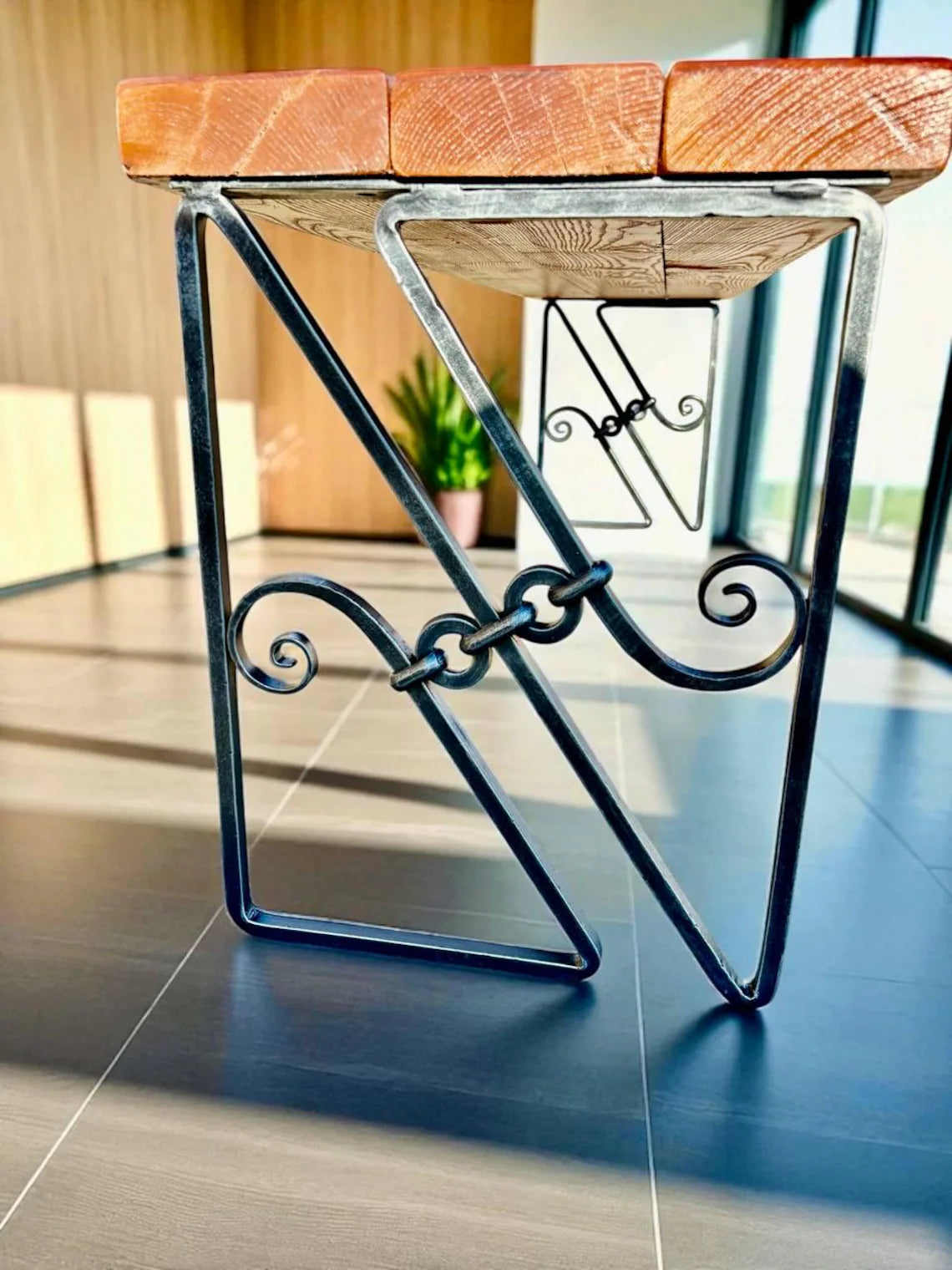 Hand Forged Industrial Metal Bench Legs: Heavy Duty Wrought Iron Furniture Base