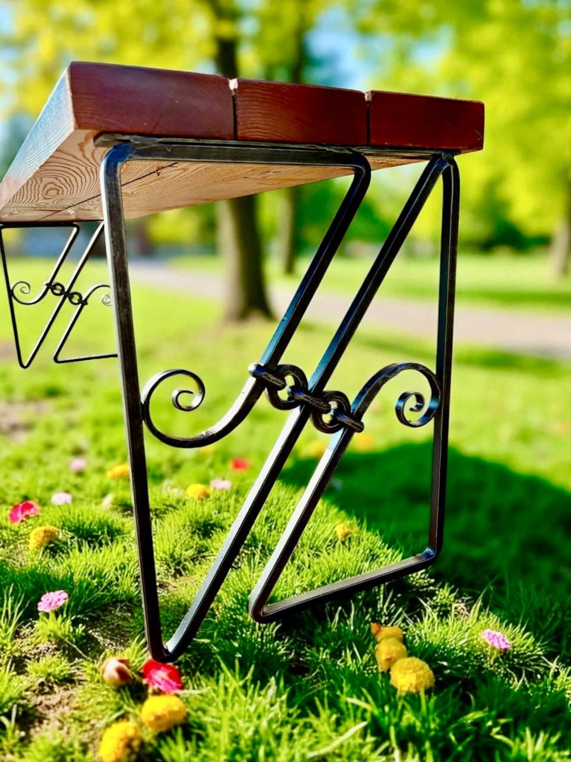 Hand Forged Industrial Metal Bench Legs: Heavy Duty Wrought Iron Furniture Base